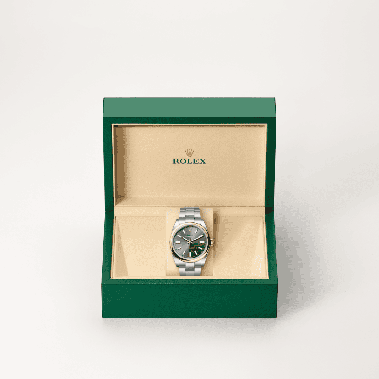 rolex Oyster Perpetual em Rolesor amarelo – combinação de aço Oystersteel e ouro amarelo, m134303-0001 - Danglar