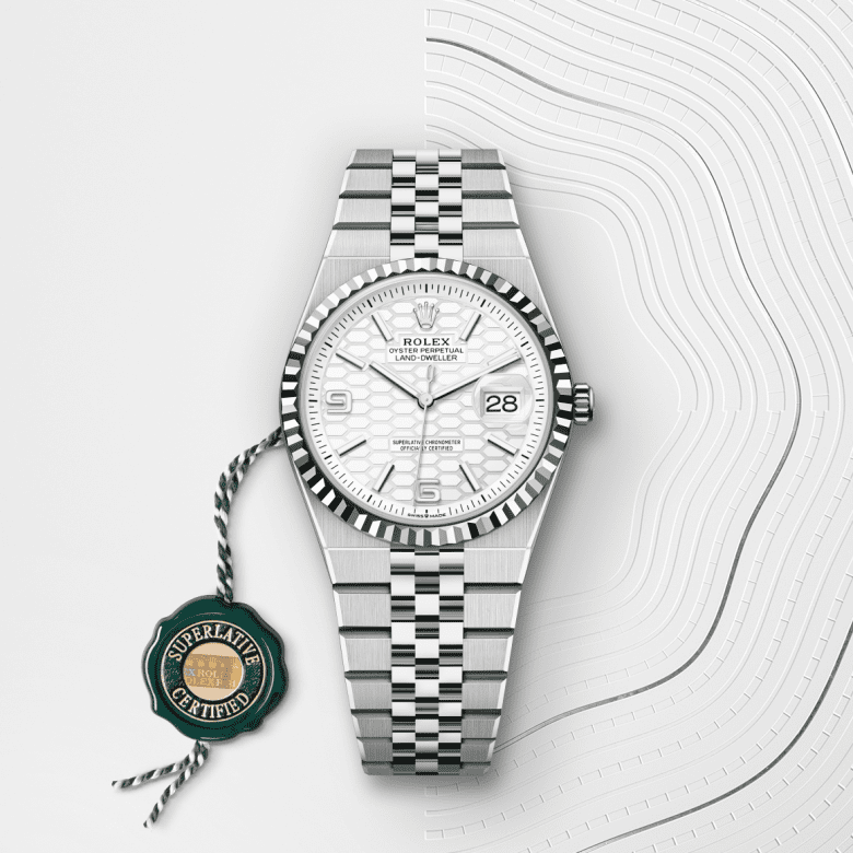 rolex Land-Dweller em Rolesor branco – combinação de aço Oystersteel e ouro branco, m127234-0001 - Danglar