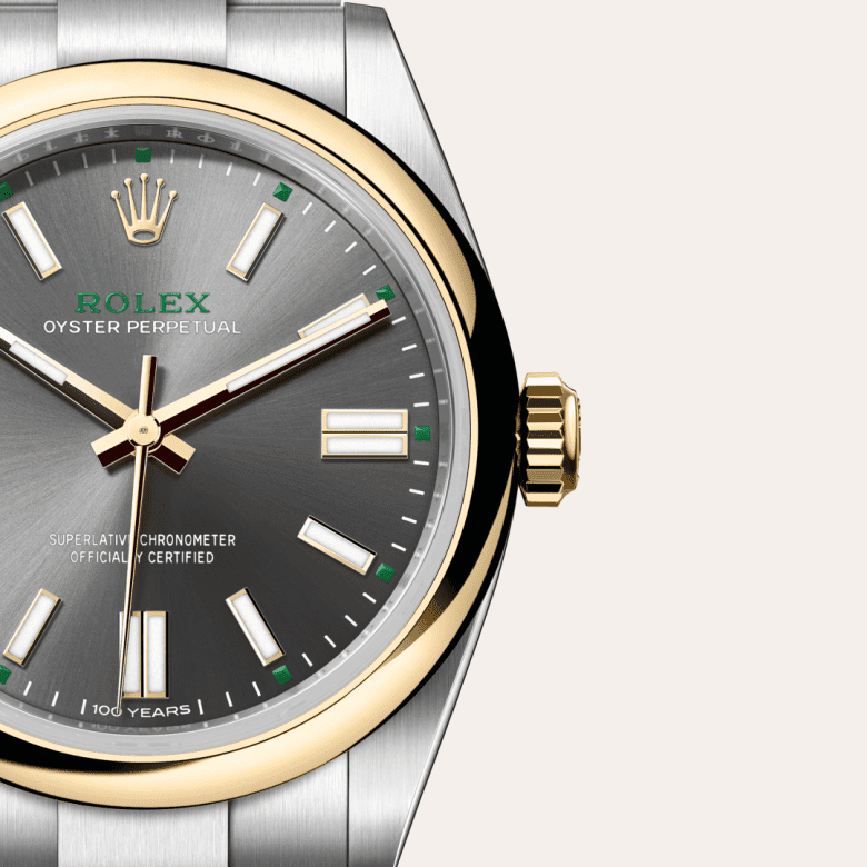 rolex Oyster Perpetual em Rolesor amarelo – combinação de aço Oystersteel e ouro amarelo, m134303-0001 - Danglar