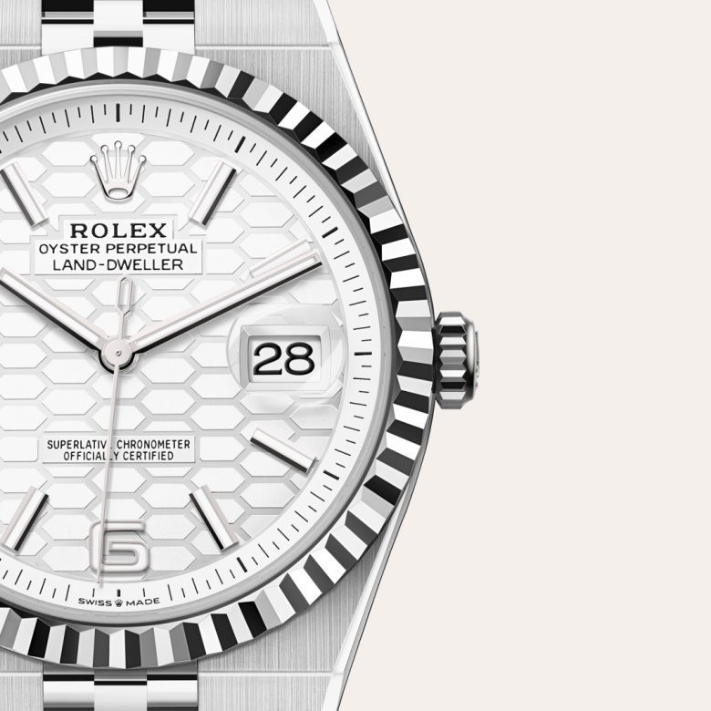 rolex Land-Dweller em Rolesor branco – combinação de aço Oystersteel e ouro branco, m127334-0001 - Danglar